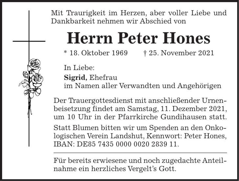 Traueranzeige Peter Hones