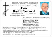 Traueranzeige Rudolf Tremmel