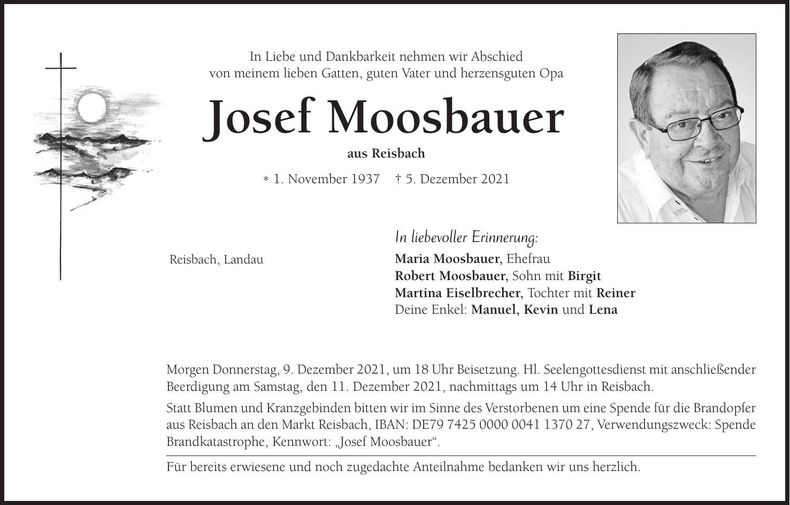 Traueranzeige Josef Moosbauer