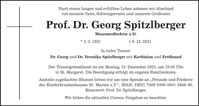 Traueranzeige Georg Spitzlberger
