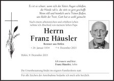 Traueranzeige Franz Häusler