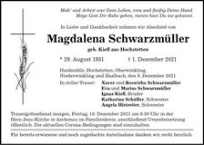 Traueranzeige Magdalena Schwarzmüller