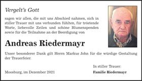 Traueranzeige Andreas Riedermayr