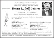 Traueranzeige Rudolf Leimer