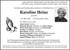 Traueranzeige Karoline Heinz
