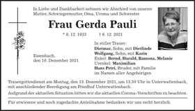 Traueranzeige Gerda Pauli
