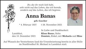 Traueranzeige Anna Banas