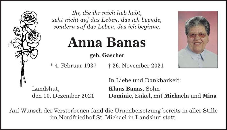 Traueranzeige Anna Banas