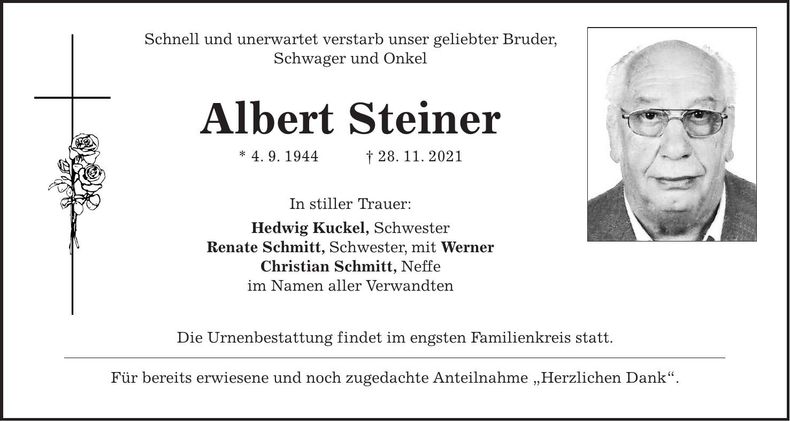 Traueranzeige Albert Steiner