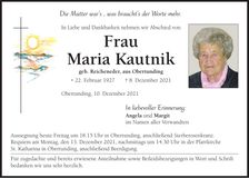 Traueranzeige Maria Kautnik