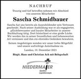 Traueranzeige Sascha Schmidbauer