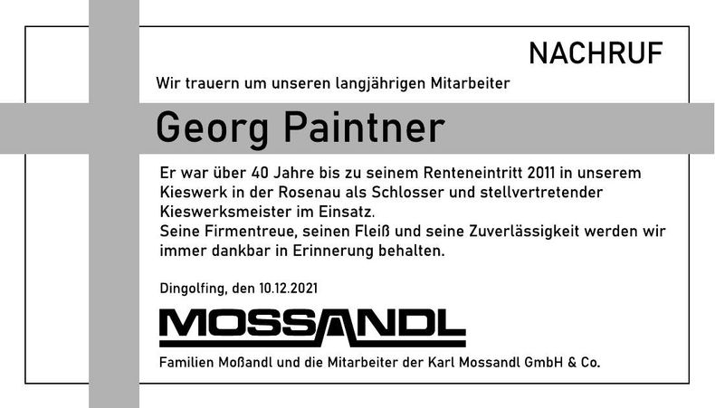 Traueranzeige Georg Paintner