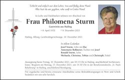 Traueranzeige Philomena Sturm