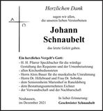 Traueranzeige Johann Schnaubelt