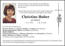 Traueranzeige Christine Huber