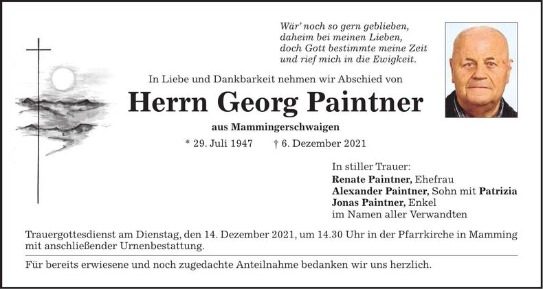 Traueranzeige Georg Paintner