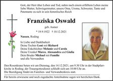 Traueranzeige Franziska Oswald