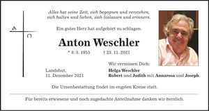 Traueranzeige Anton Weschler