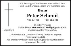 Traueranzeige Peter Schmid