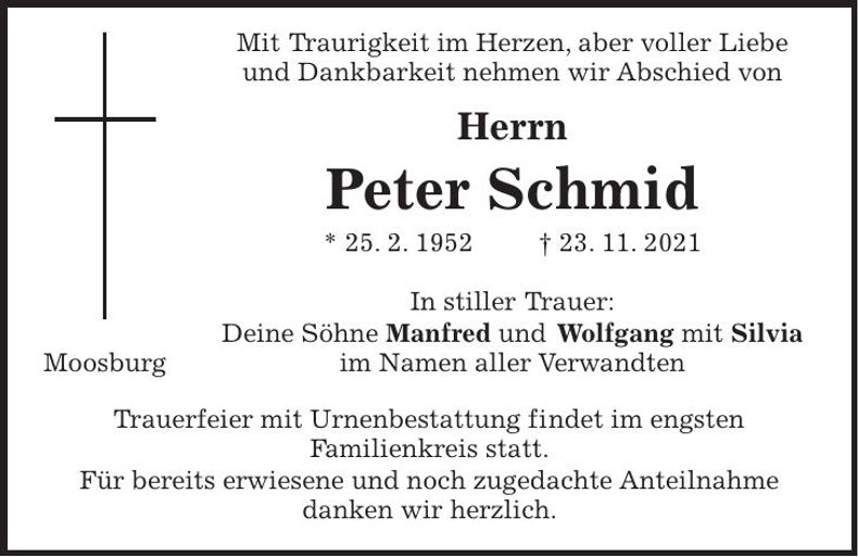 Traueranzeige Peter Schmid