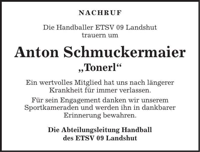 Traueranzeige Anton Schmuckermaier