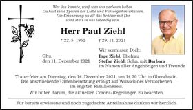 Traueranzeige Paul Ziehl