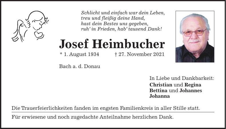 Traueranzeige Josef Heimbucher