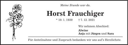 Traueranzeige Horst Frauchinger