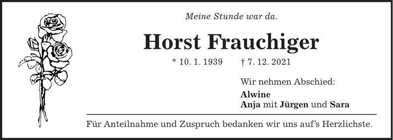 Traueranzeige Horst Frauchinger