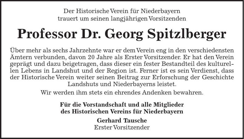 Traueranzeige Georg Spitzlberger