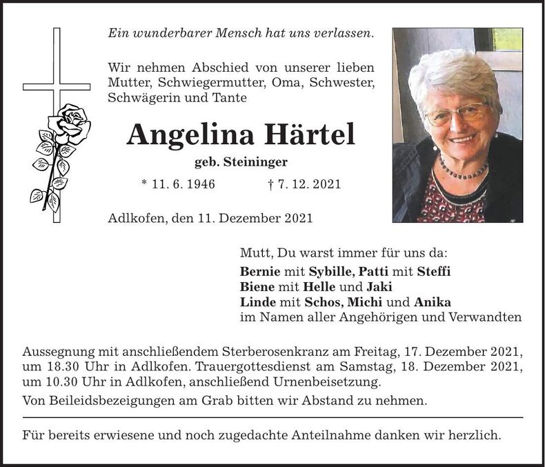 Traueranzeige Angelina Härtel