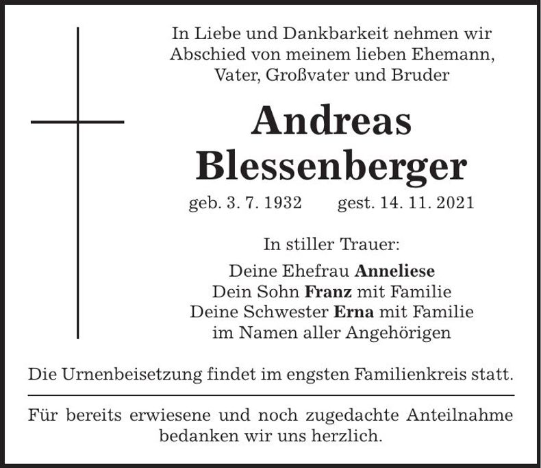 Traueranzeige Franz Blessenberger
