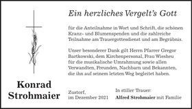 Traueranzeige Konrad Strohmaier
