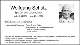 Traueranzeige Wolfgang Schulz