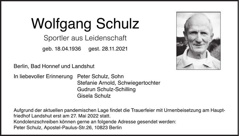 Traueranzeige Wolfgang Schulz
