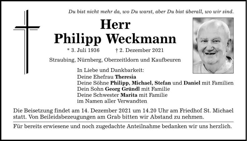 Traueranzeige Philipp Weckmann