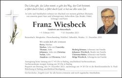 Traueranzeige Franz Wiesbeck
