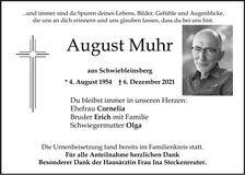 Traueranzeige Muhr August