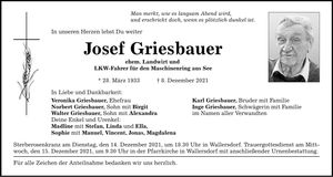 Traueranzeige Josef Griesbauer