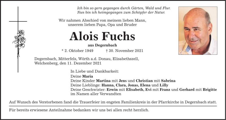 Traueranzeige Alois Fuchs