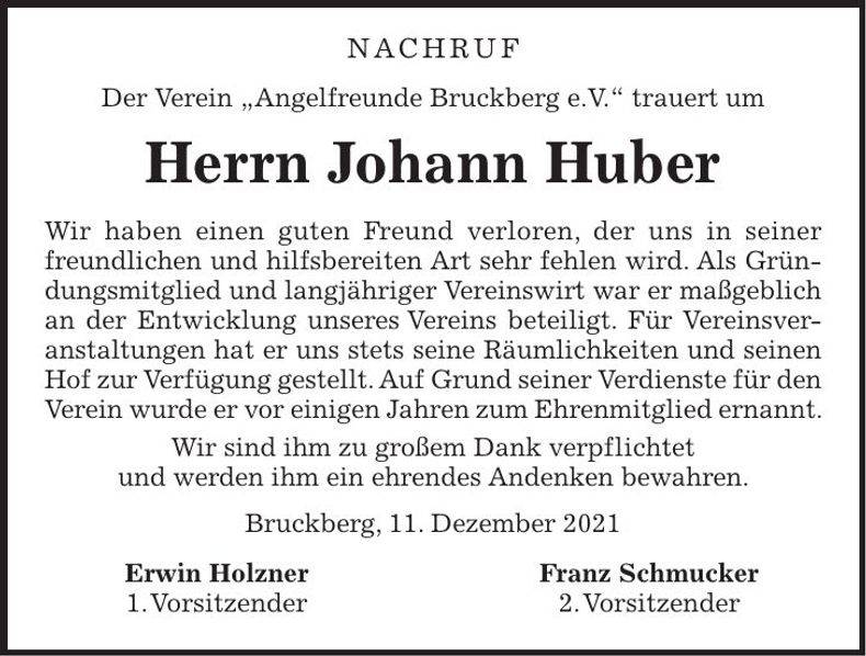 Traueranzeige Johann Huber