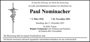 Traueranzeige Paul Nominacher
