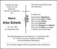 Traueranzeige Artur Schenk