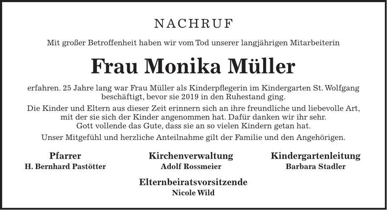 Traueranzeige Monika Müller