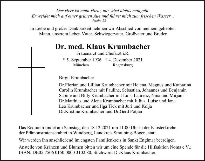 Traueranzeige Klaus Krumbacher