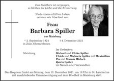 Traueranzeige Barbara Spiller