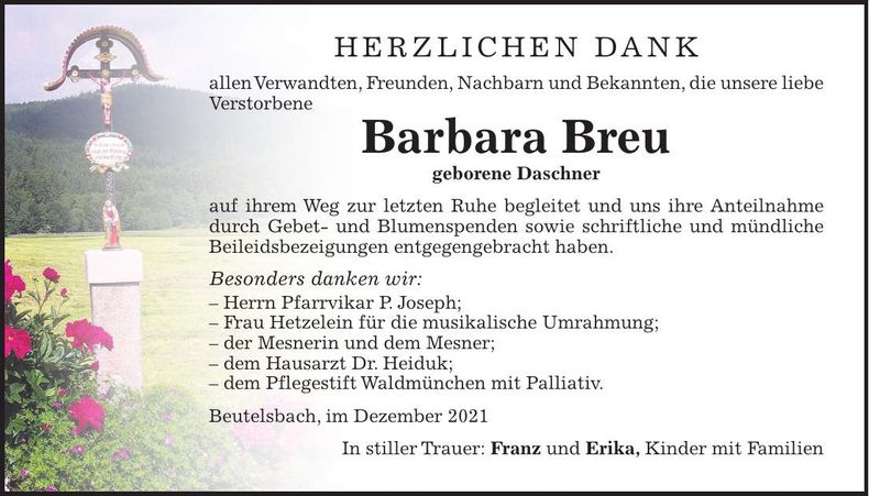 Traueranzeige Barbara Breu