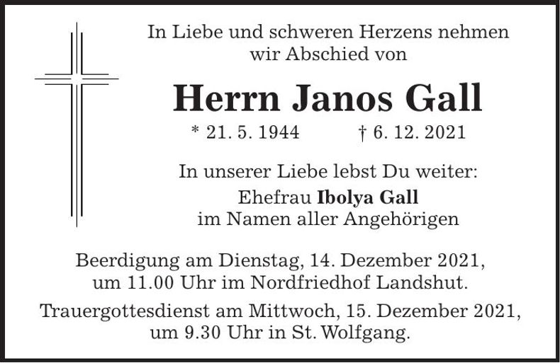 Traueranzeige Janos Gall