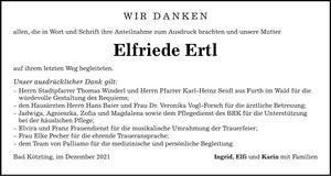 Traueranzeige Elfriede Ertl