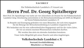 Traueranzeige Georg Spitzlberger